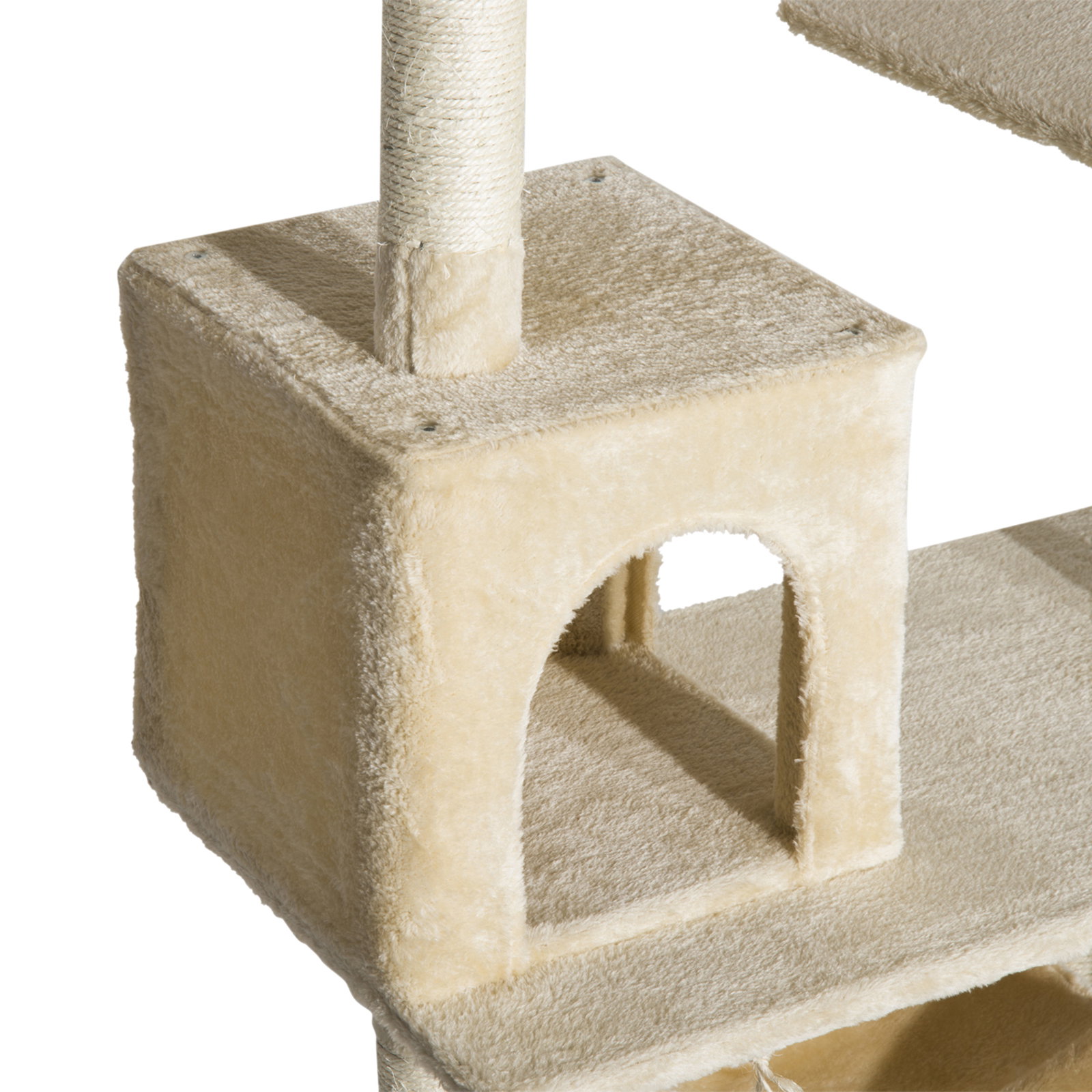 Árvore arranhador para gatos com plataformas múltiples brinquedo suspenso caverna espaçosa rede macia postes de coçar 70x40x152 cm bege