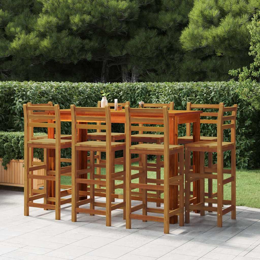 9 Pcs conjunto de bar para jardim madeira de acácia maciça