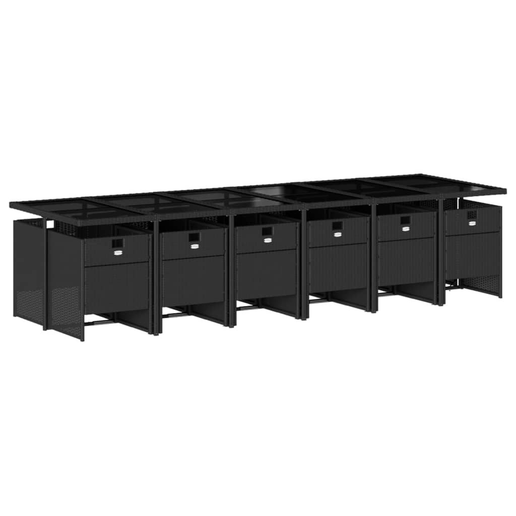 13 Pcs conjunto de jantar p/jardim com almofadões vime PE preto