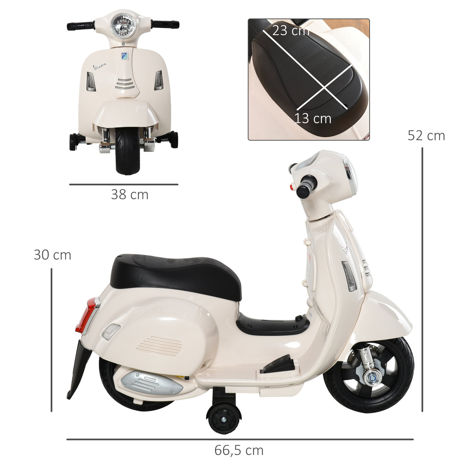 Mota Elétrica Vespa para Crianças com Farol e Buzina 66,5x38x52 cm Branco