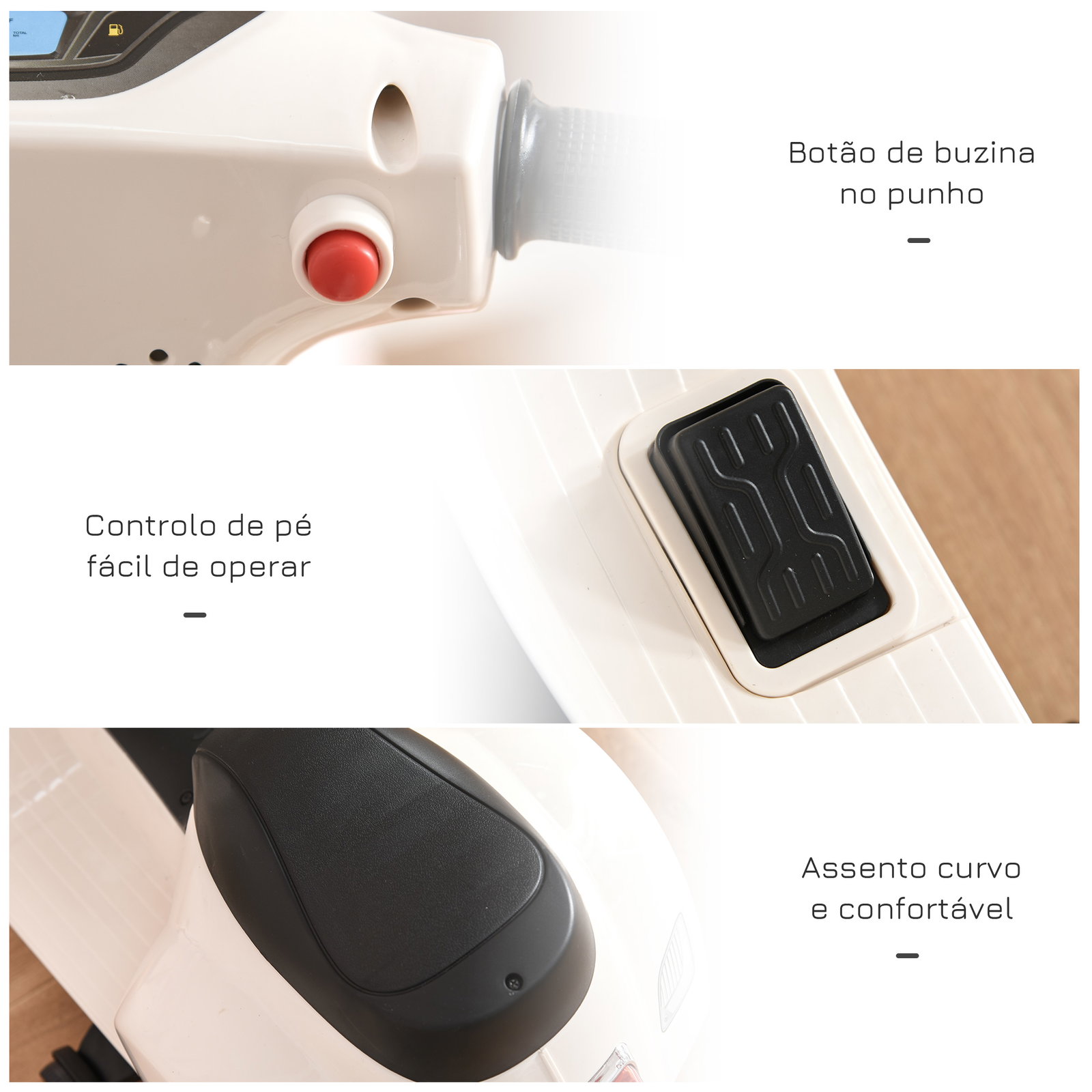 Mota Elétrica Vespa para Crianças com Farol e Buzina 66,5x38x52 cm Branco