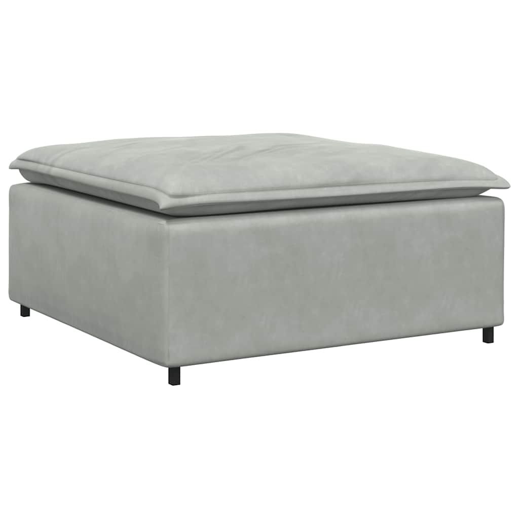 Sofá modular com pufes e almofadas veludo cinzento-claro