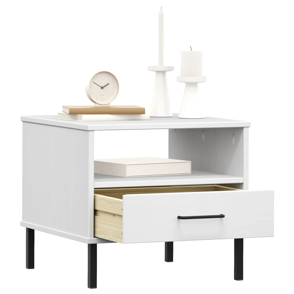 Mesa de cabeceira c/ pernas de metal pinho maciço oslo branco