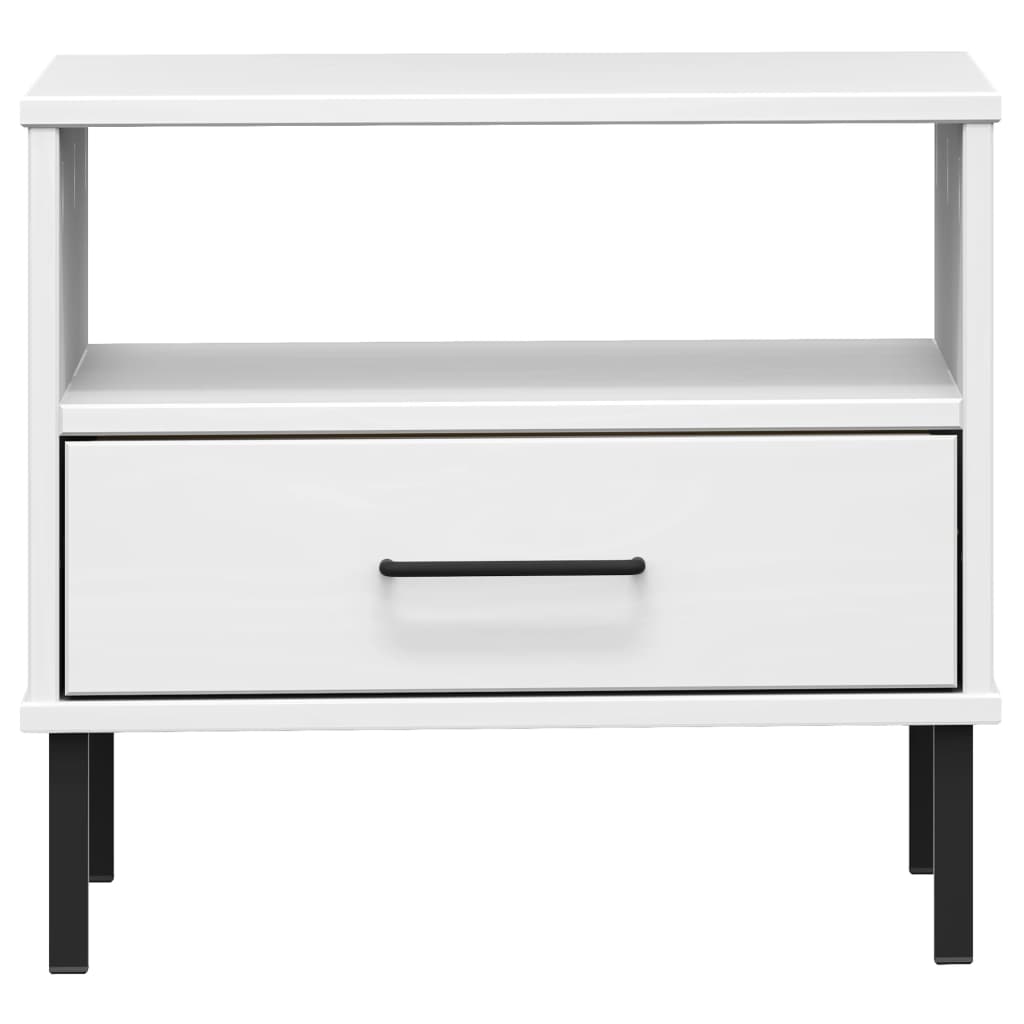 Mesa de cabeceira c/ pernas de metal pinho maciço oslo branco
