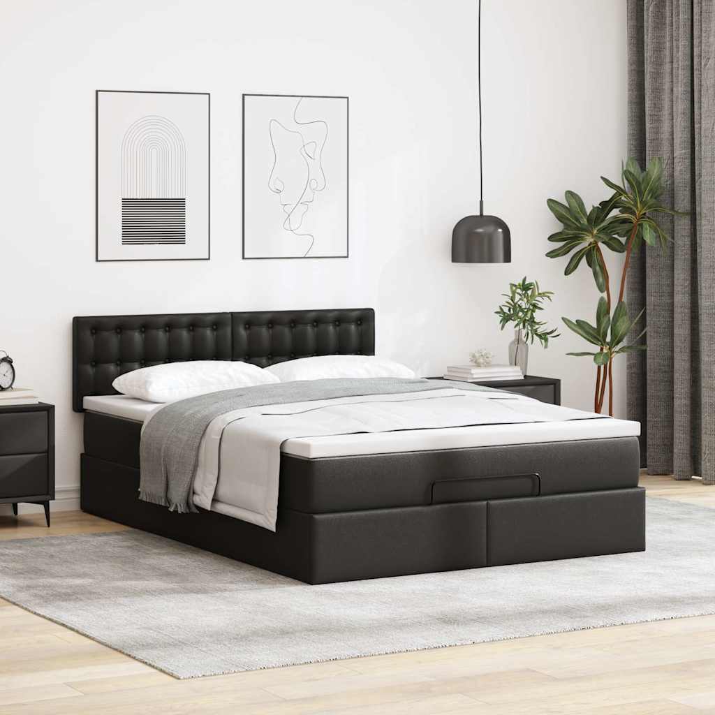 Cama otomana com colchões&leds 140x190cm couro artificial preto