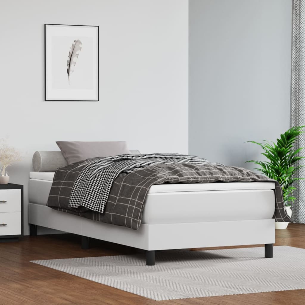 Estrutura de cama com molas 90x190 cm couro artificial branco