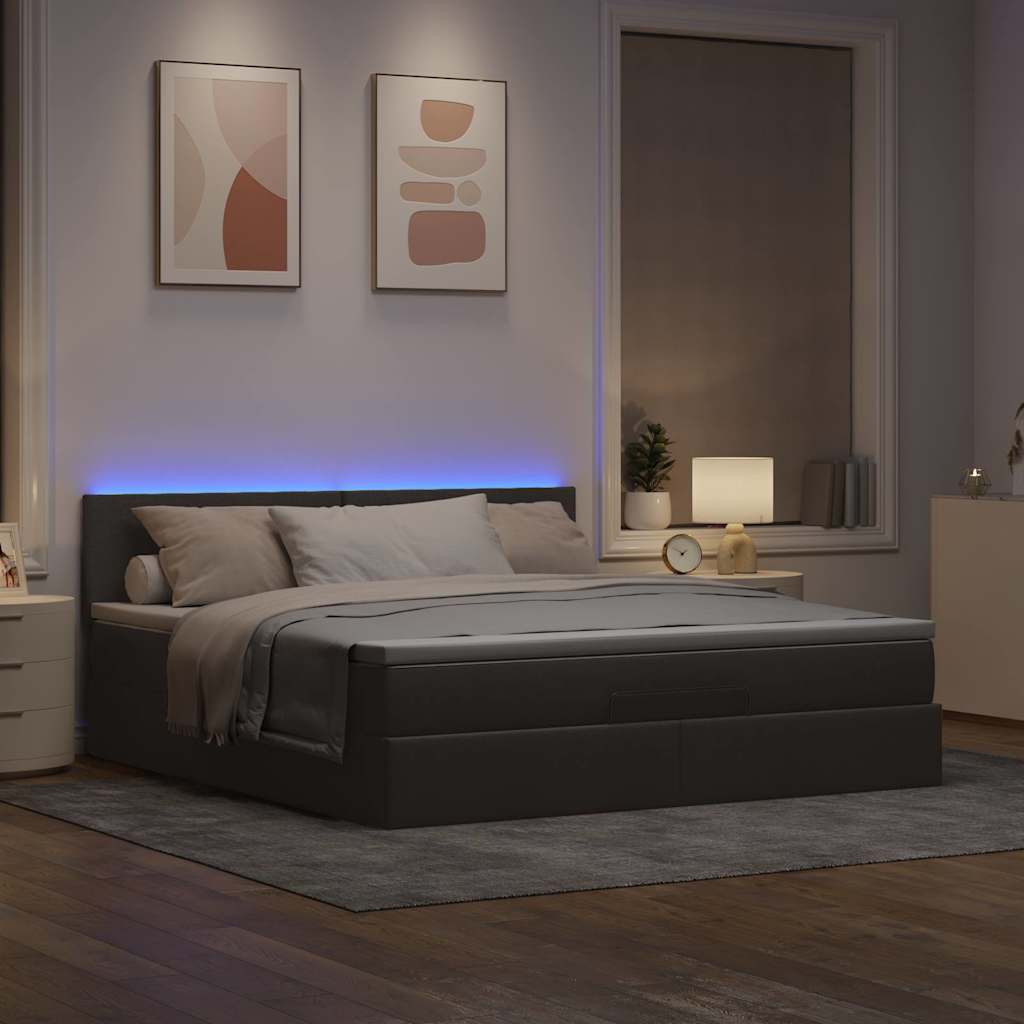 Cama otomana com colchão & leds 180x200cm cinza-acastanhado