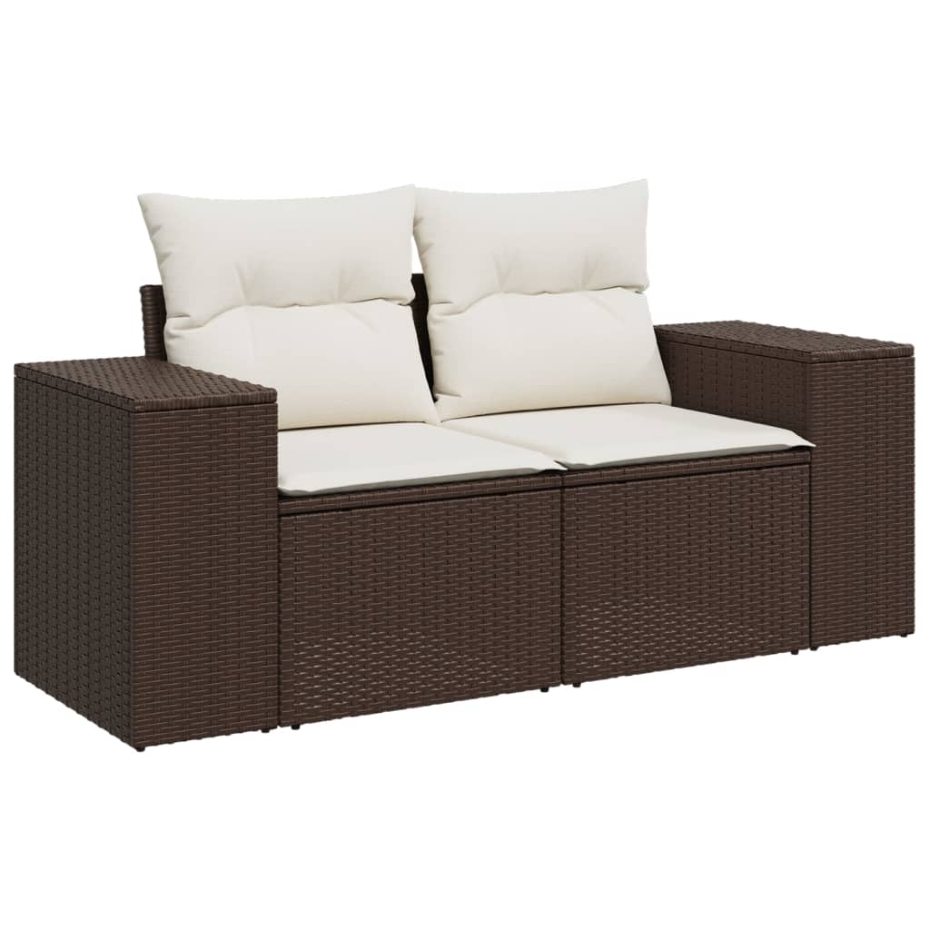 4 Pcs conjunto sofás de jardim c/ almofadões vime PE castanho