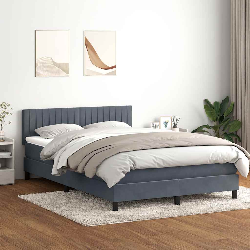 Cama box spring c/ colchão e LED 160x210 cm veludo cinzento-escuro