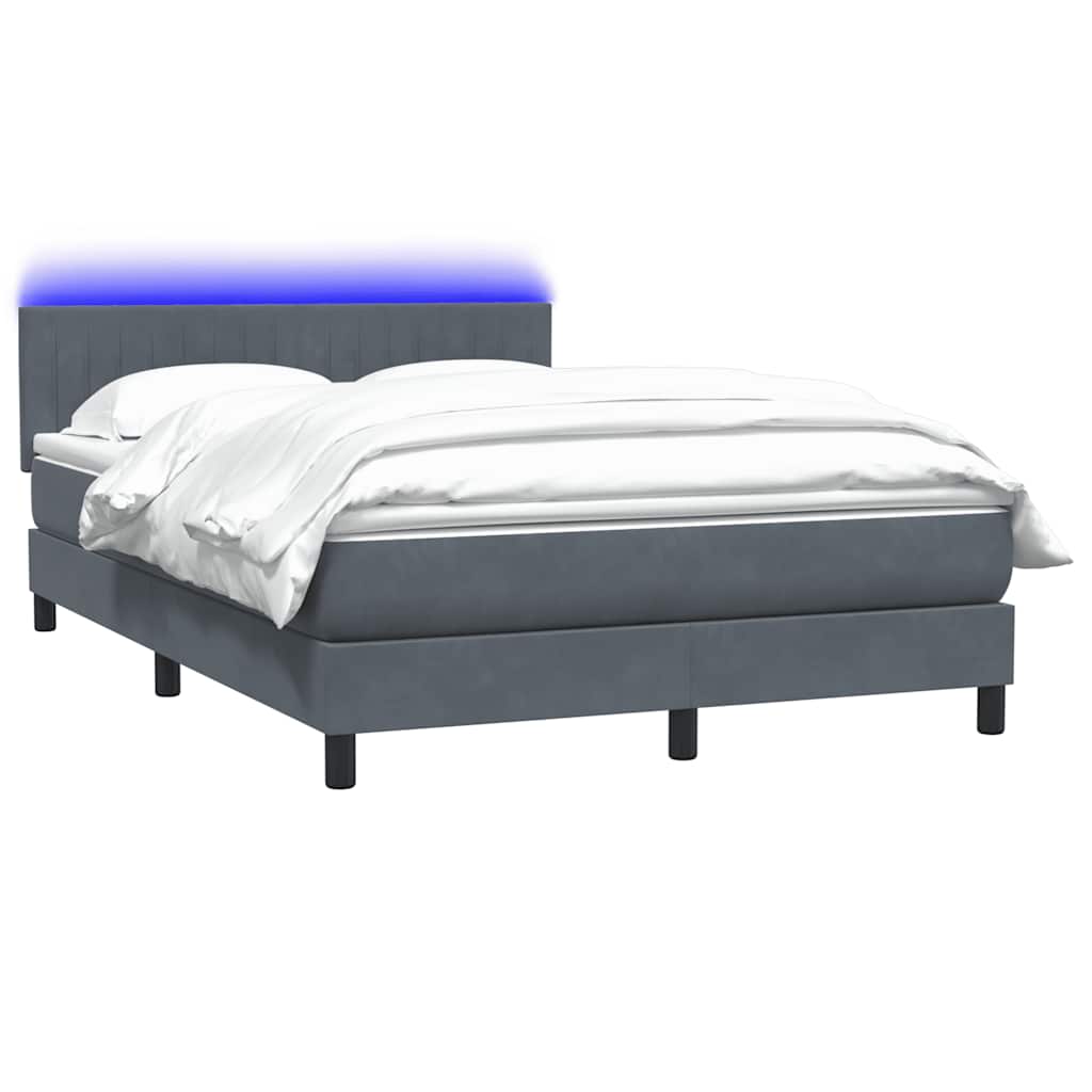 Cama box spring c/ colchão e LED 160x210 cm veludo cinzento-escuro