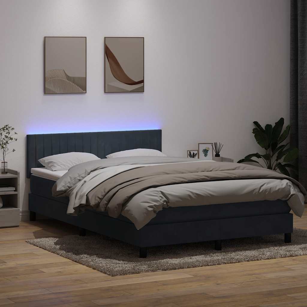 Cama box spring c/ colchão e LED 160x210 cm veludo cinzento-escuro