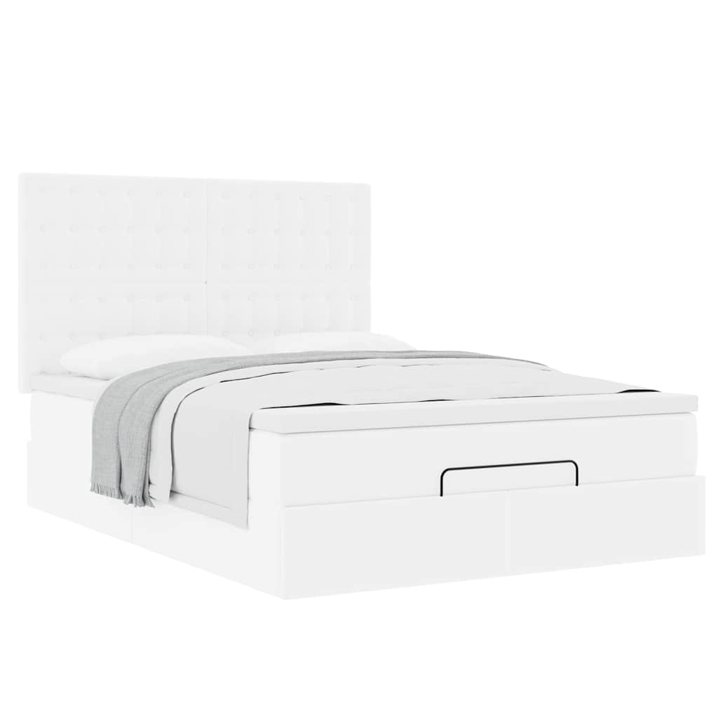 Estrutura de cama otomana com colchão branco couro falso