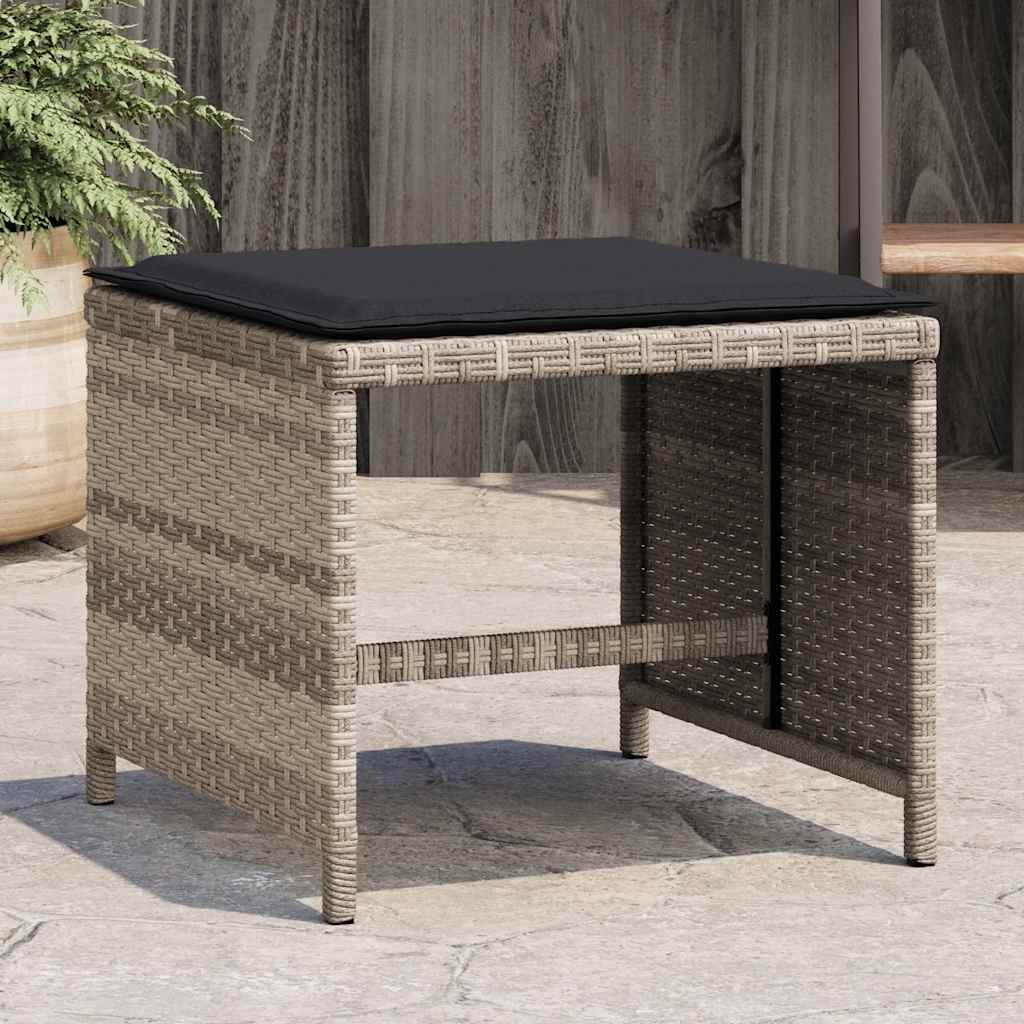 Bancos jardim c/ almofadões 4pcs 41x41x36cm vime PE cinza-claro