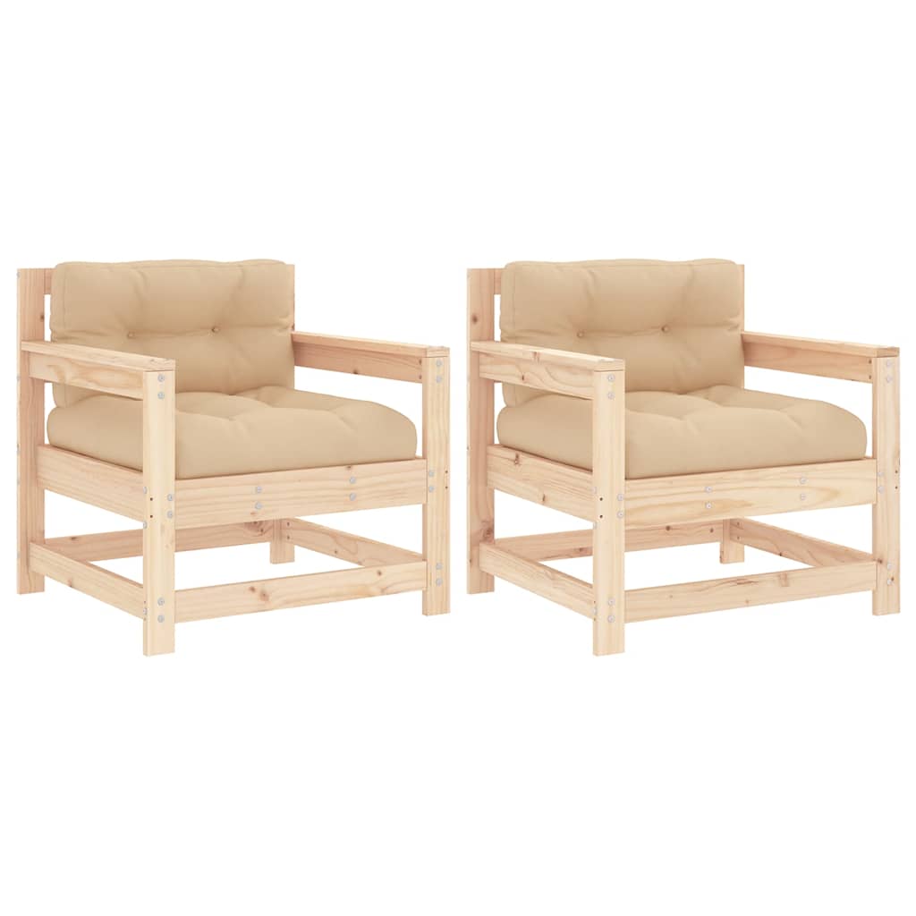 Cadeiras de jardim c/ almofadões 2 pcs pinho maciço