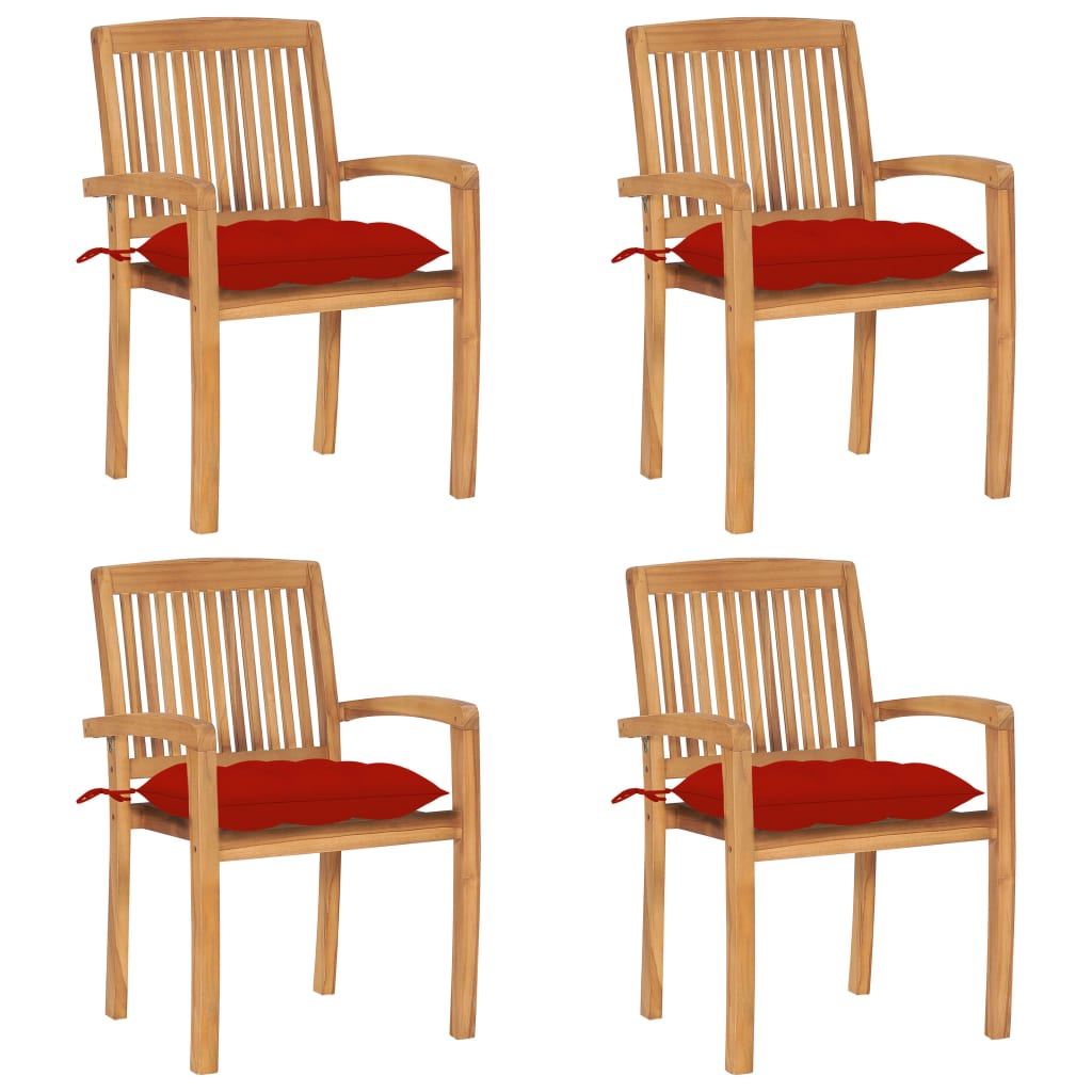 Cadeiras de jardim empiháveis c/ almofadões 4 pcs teca maciça
