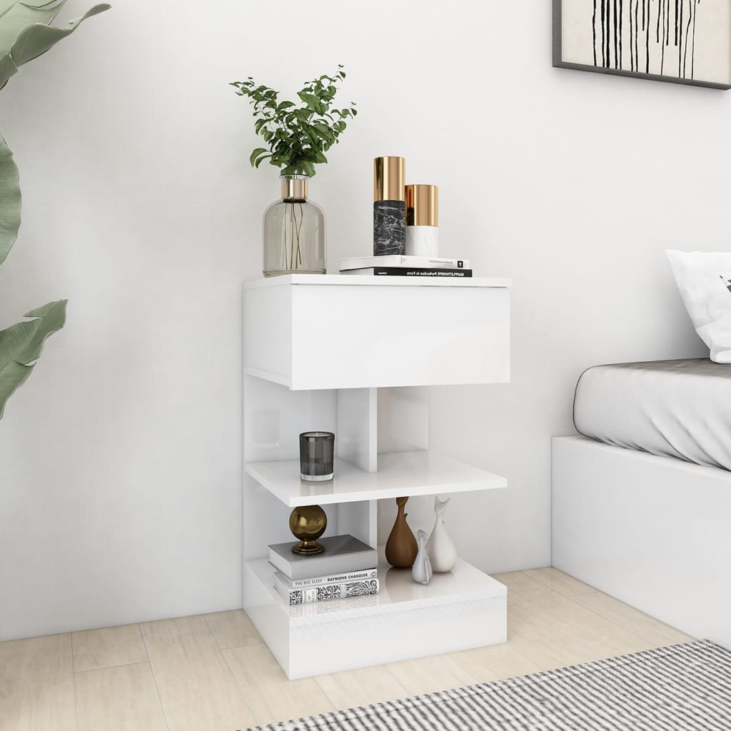 Mesas de cabeceira 2 pcs 40x35x65 cm branco brilhante