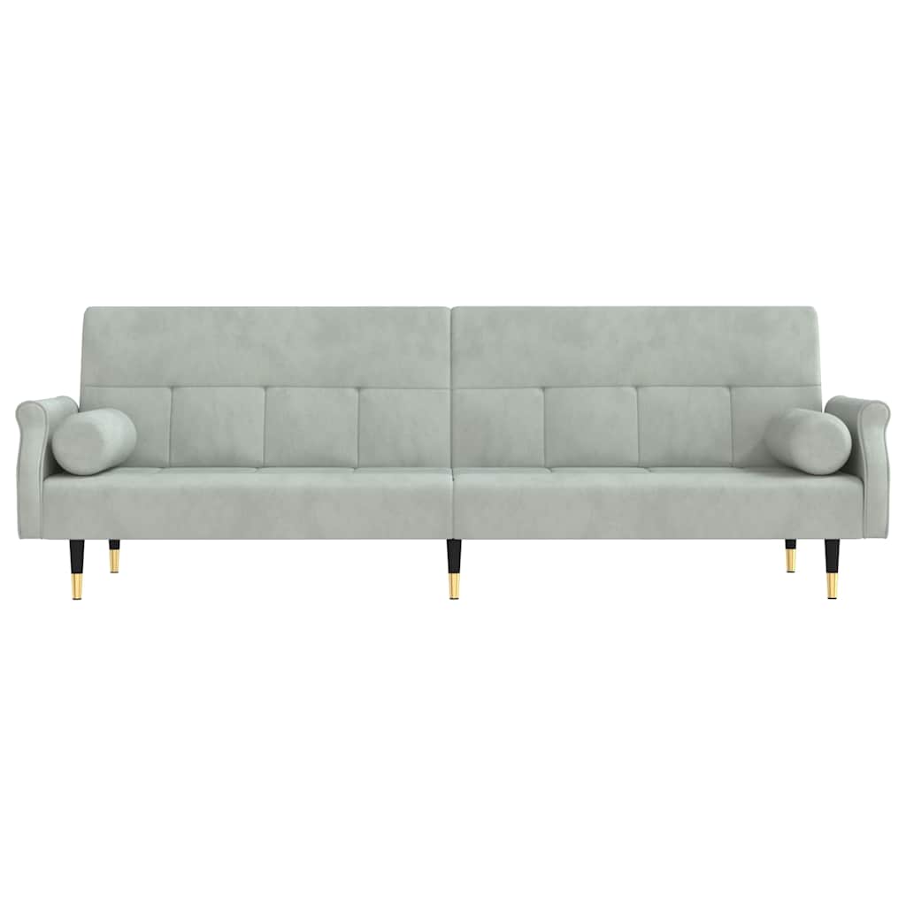 Sofá-cama com almofadões veludo cinzento-claro