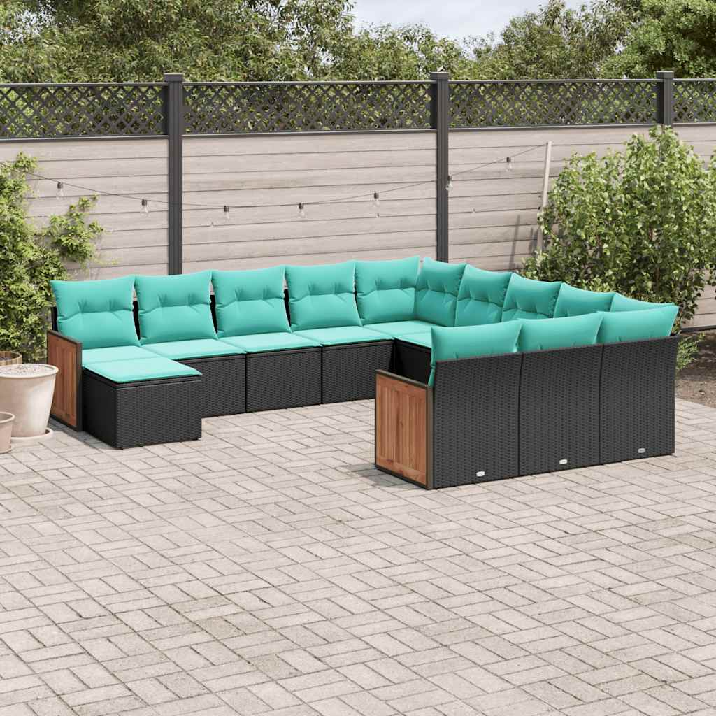 Conjunto de sofá de jardim com 12 peças e almofadas em rattan sintético preto