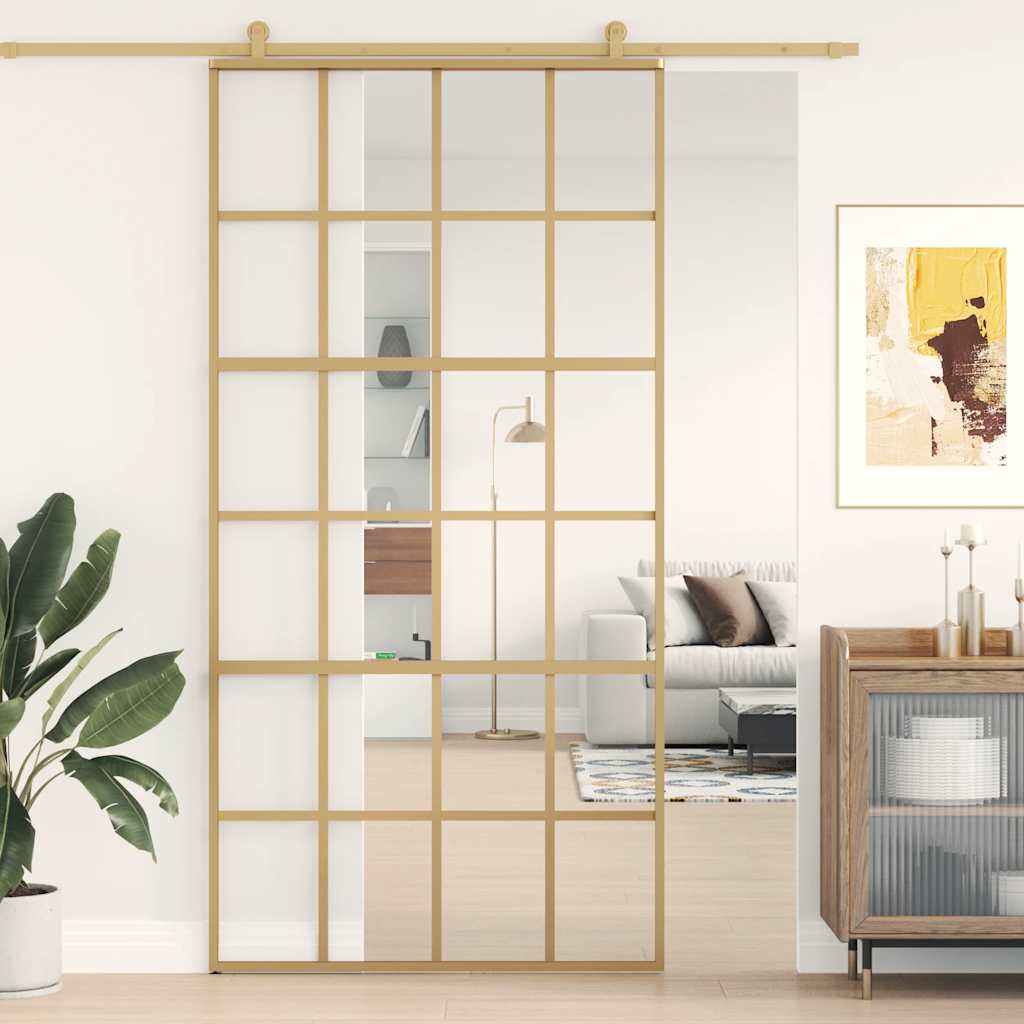 Porta deslizante 102,5x205 cm vidro esg/alumínio dourado