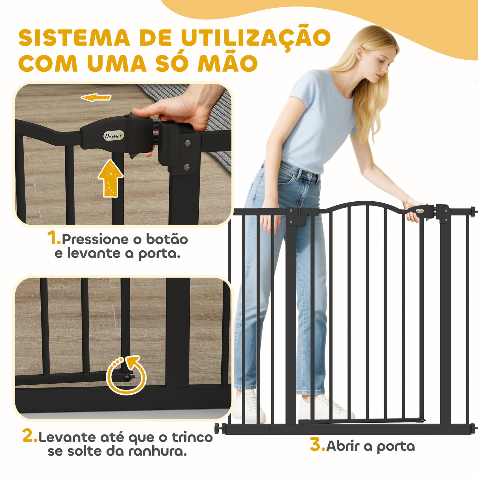 Barreira de segurança para cães com largura ajustável 74-94 cm e extensão para escadas e portas preto