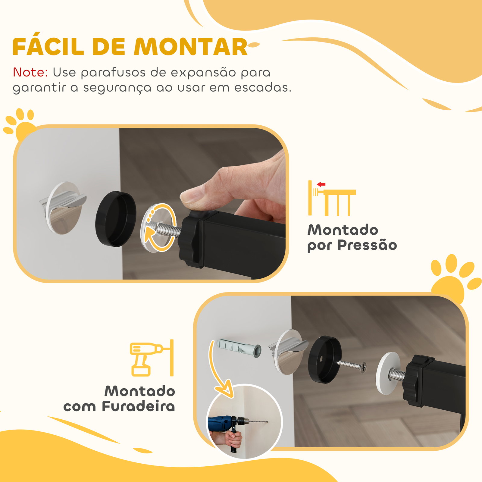 Barreira de segurança para cães com largura ajustável 74-94 cm e extensão para escadas e portas preto