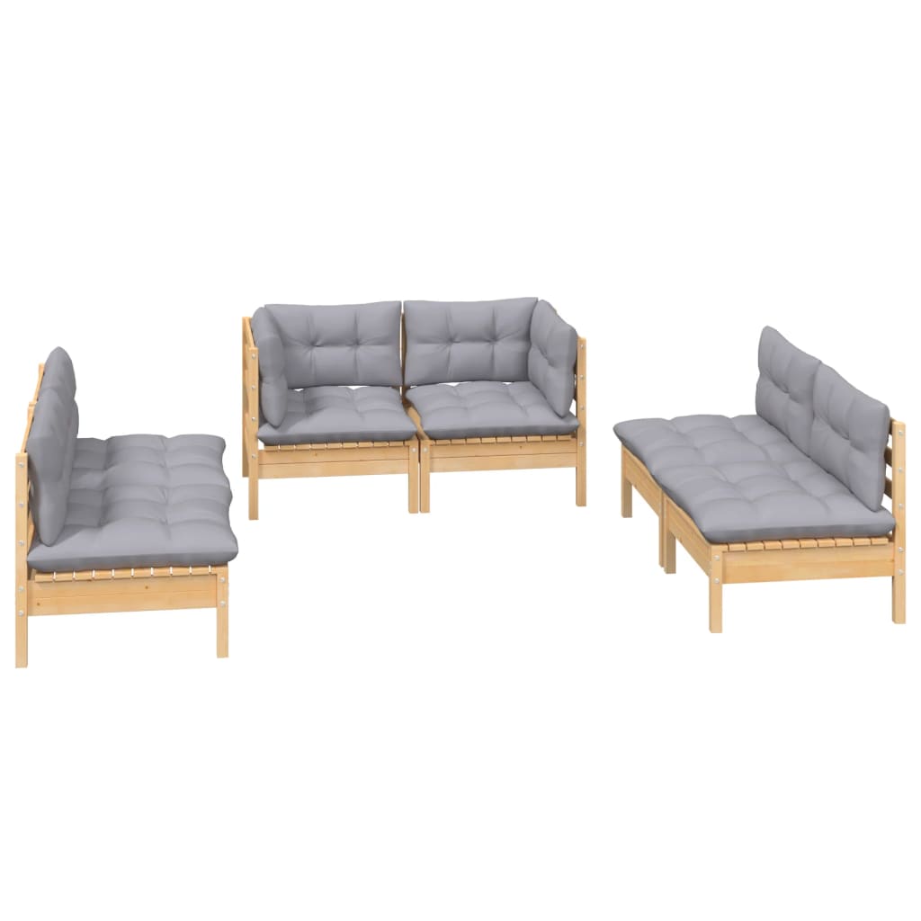 6 Pcs conjunto lounge de jardim + almofadões cinza pinho maciço
