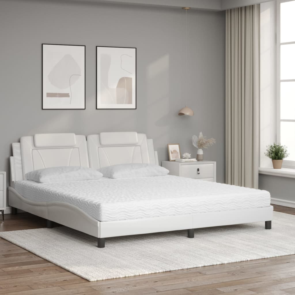 Cama viana com colchão 180x200 cm couro artificial branco