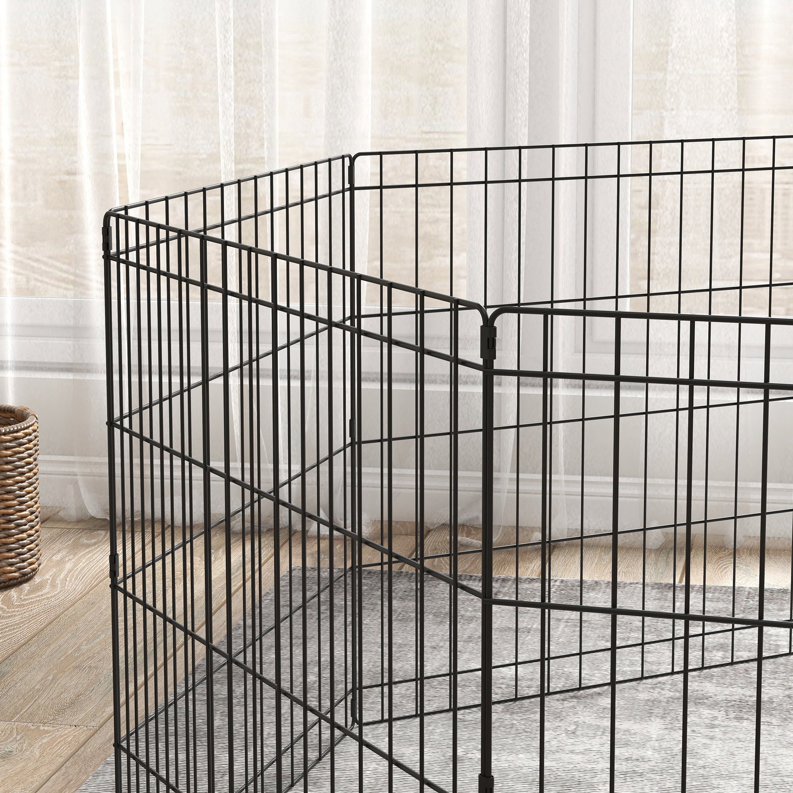 Parque para cães 8 painéis 61x61cm dobráveis gaiola metálica para animais de estimação com porta e dupla fechadura preto