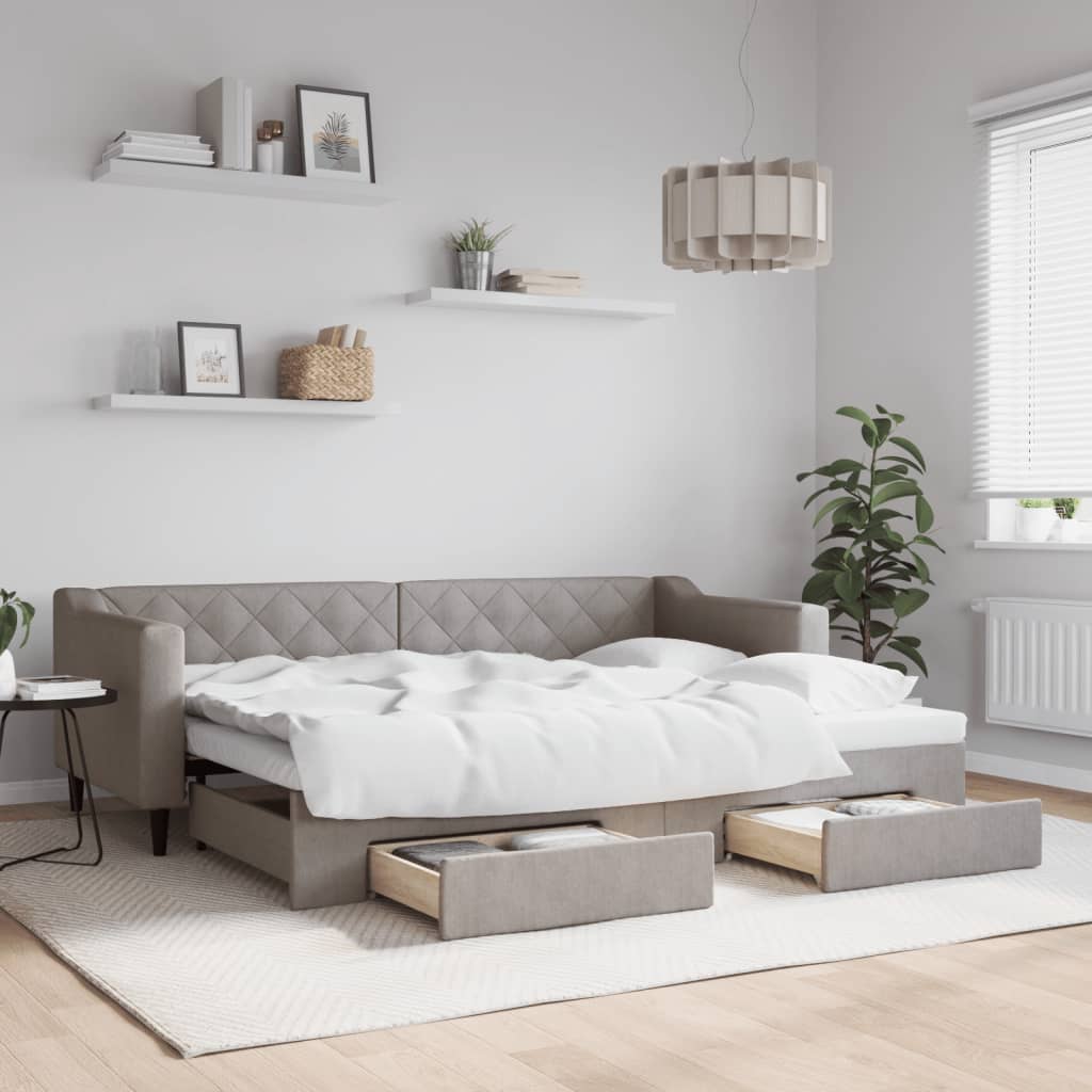 Sofá-cama c/ gavetão/gavetas 80x200 cm tecido cinza-acastanhado