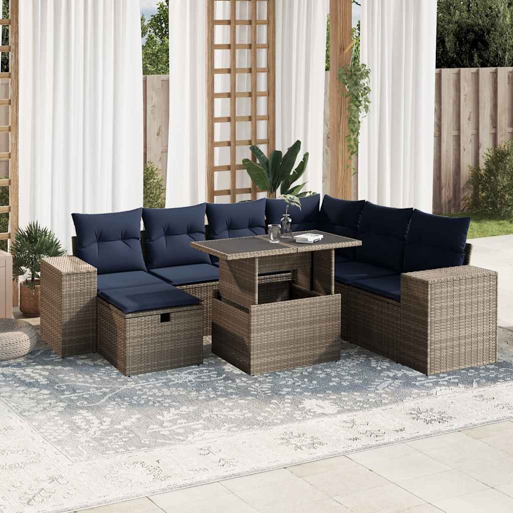Conjunto de sofá de jardim com 8 peças e almofadas em rattan sintético cinza