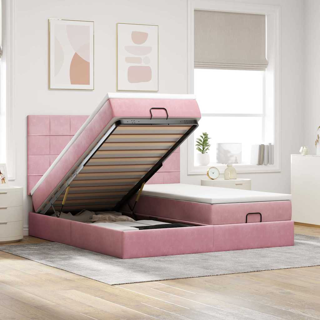 Moldura de cama otomana com colchão rosa 200x200cm veludo