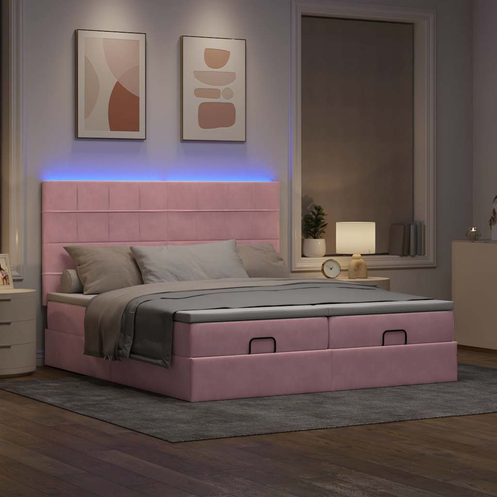 Moldura de cama otomana com colchão rosa 200x200cm veludo