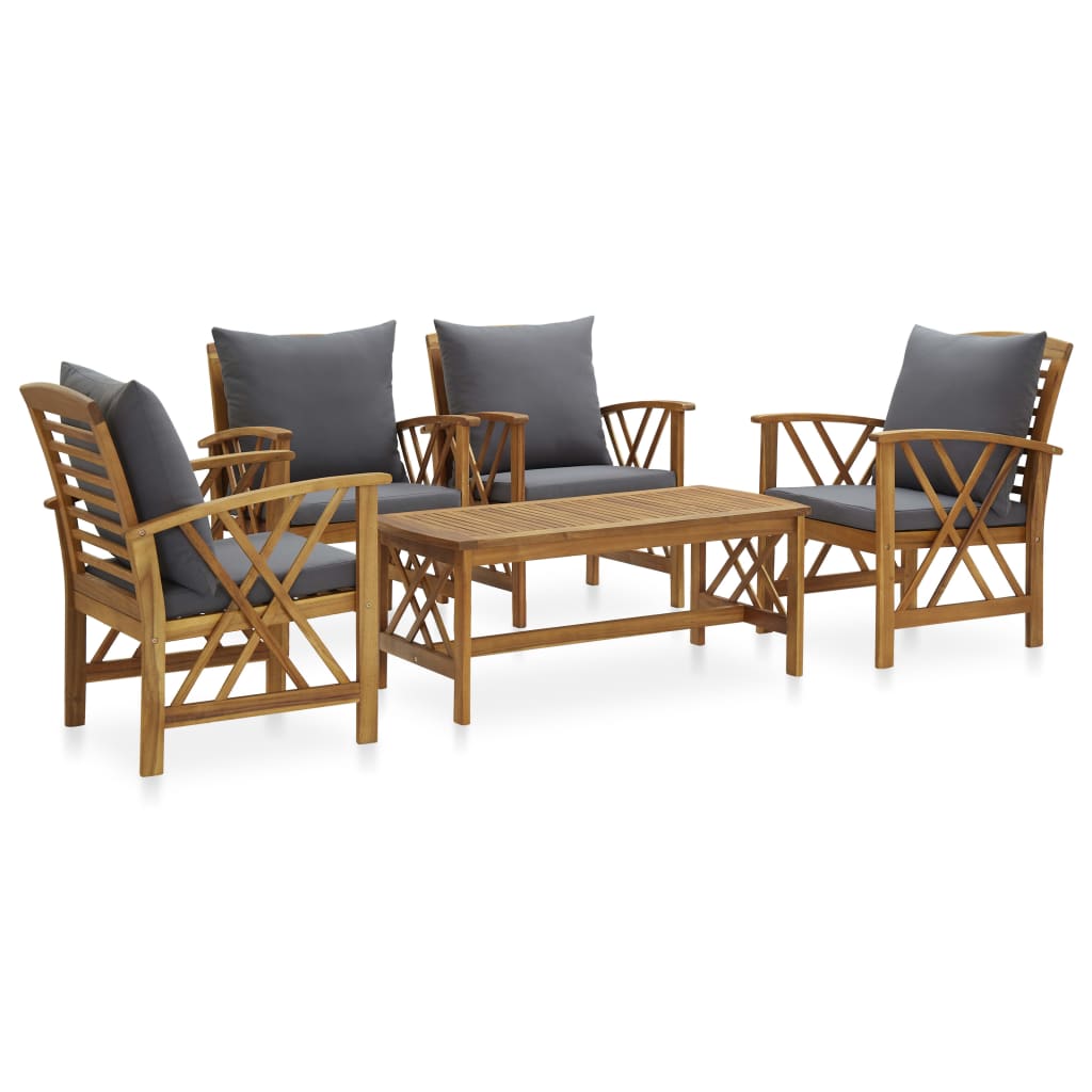 5 Pcs conjunto lounge de jardim com almofadões acácia maciça