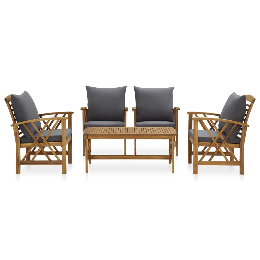 5 Pcs conjunto lounge de jardim com almofadões acácia maciça