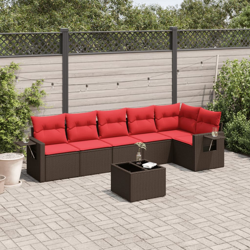 Conjunto de sofá de jardim com 7 peças e almofadas em rattan sintético marrom
