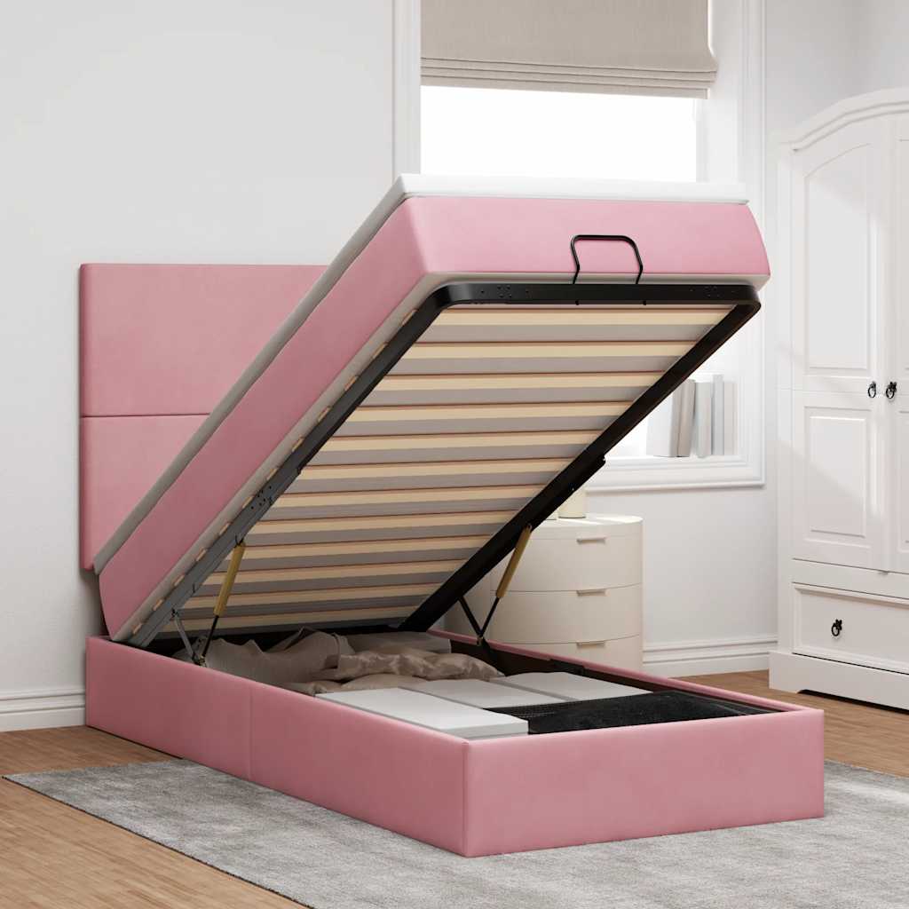 Estrutura de cama otomana com colchões 80x200 cm veludo rosa