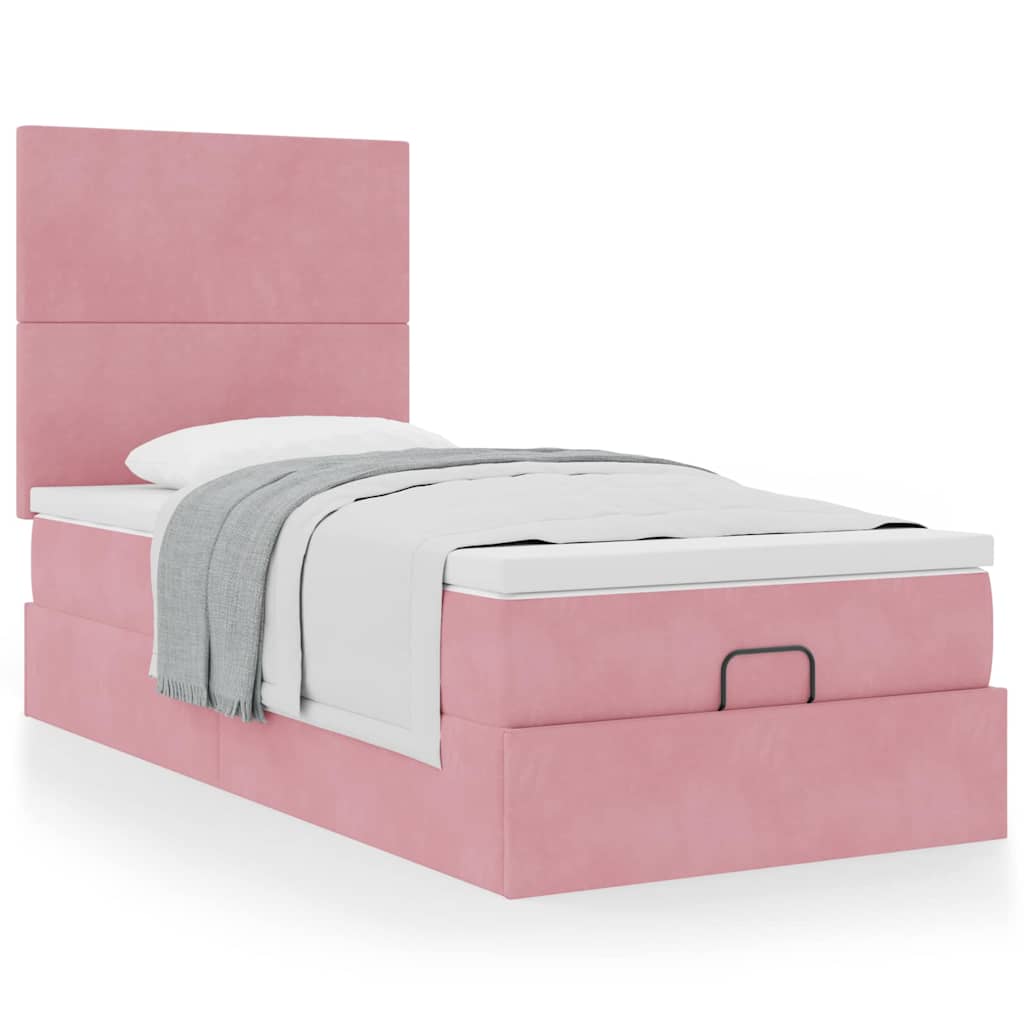 Estrutura de cama otomana com colchões 80x200 cm veludo rosa
