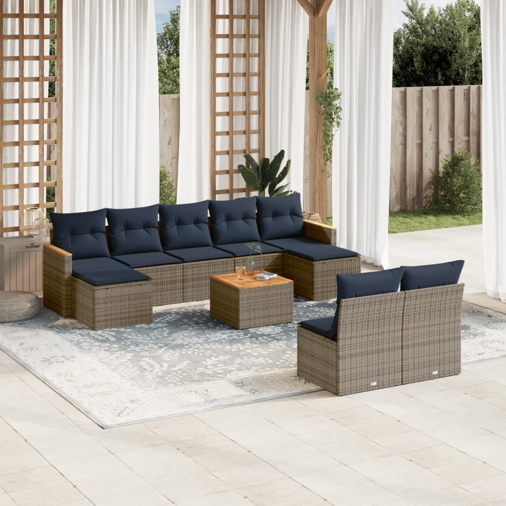 Conjunto de sofá de jardim com 10 peças e almofadas em rattan sintético cinza