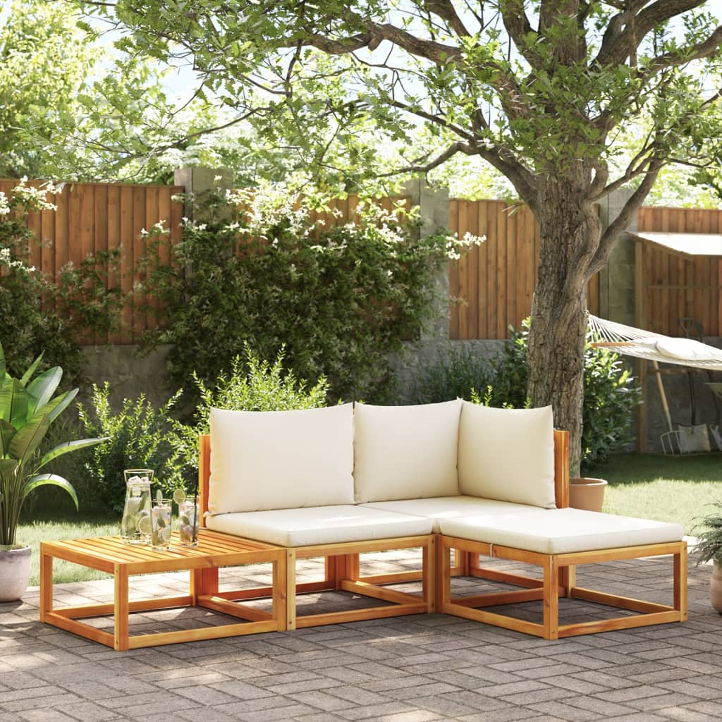 Conjunto de sofás de jardim de 4 peças com almofadas de madeira de acácia e corda