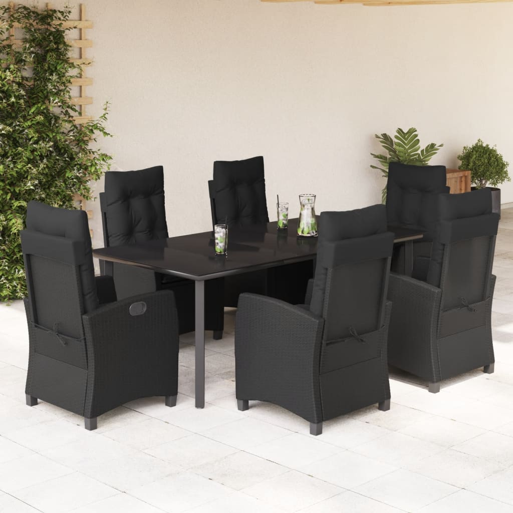 7 Pcs conjunto de jantar p/ jardim c/ almofadões vime PE preto