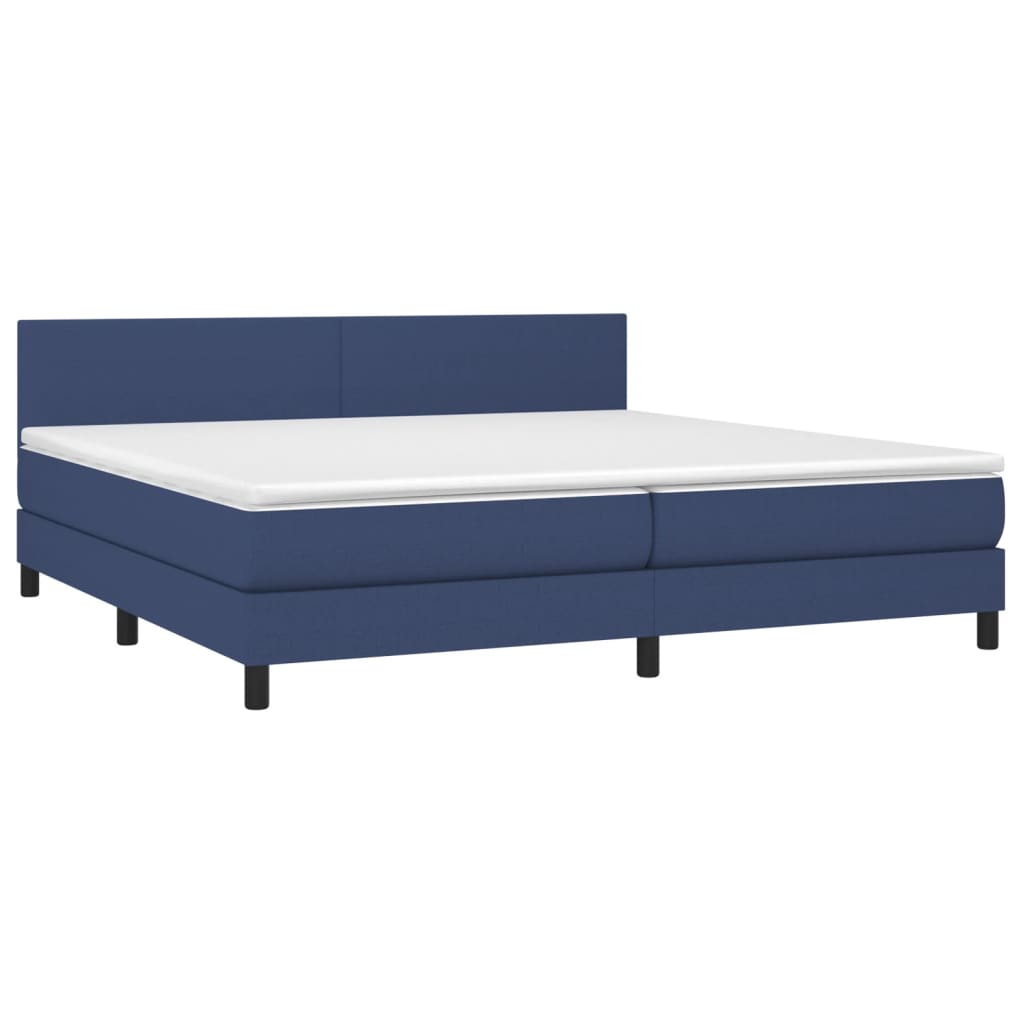 Cama box spring c/ colchão e LED 200x200 cm tecido azul