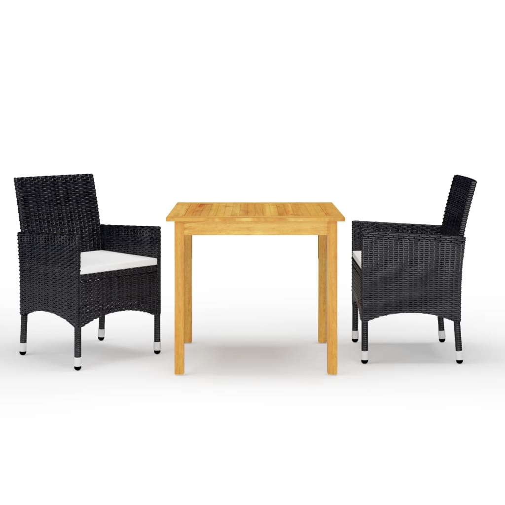 3 Pcs conjunto de jantar para jardim preto