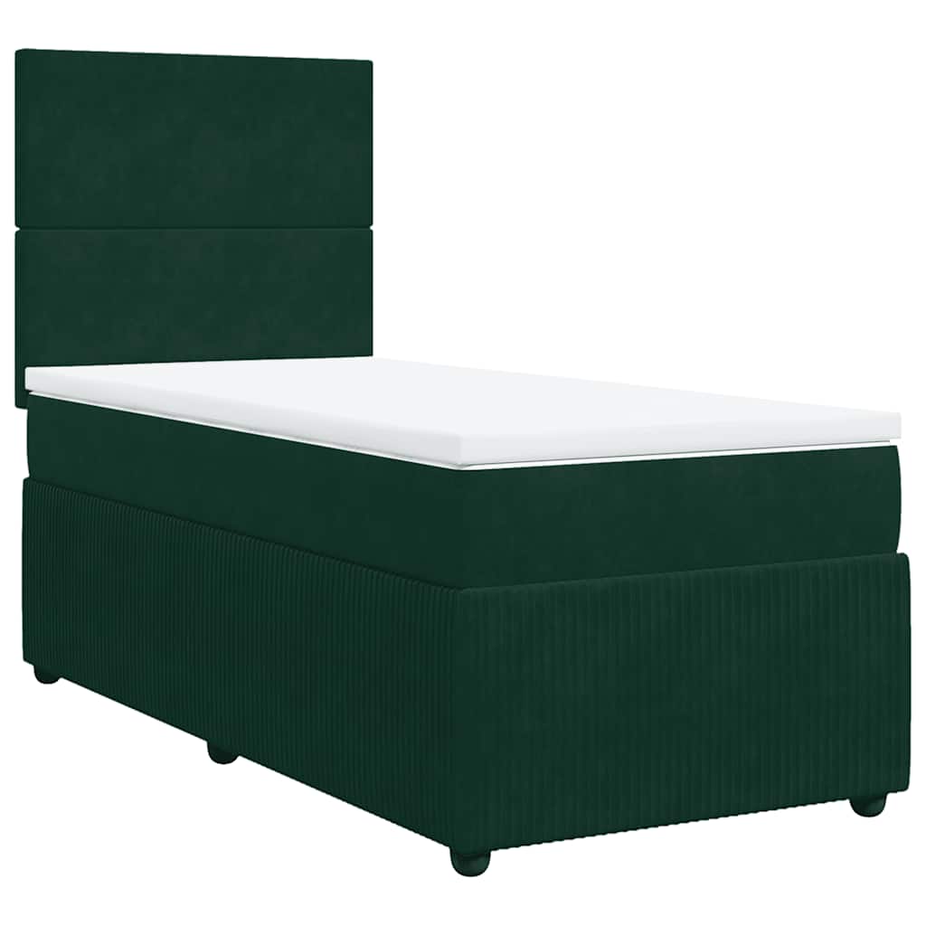 Cama com molas/colchão 100x200 cm veludo verde-escuro