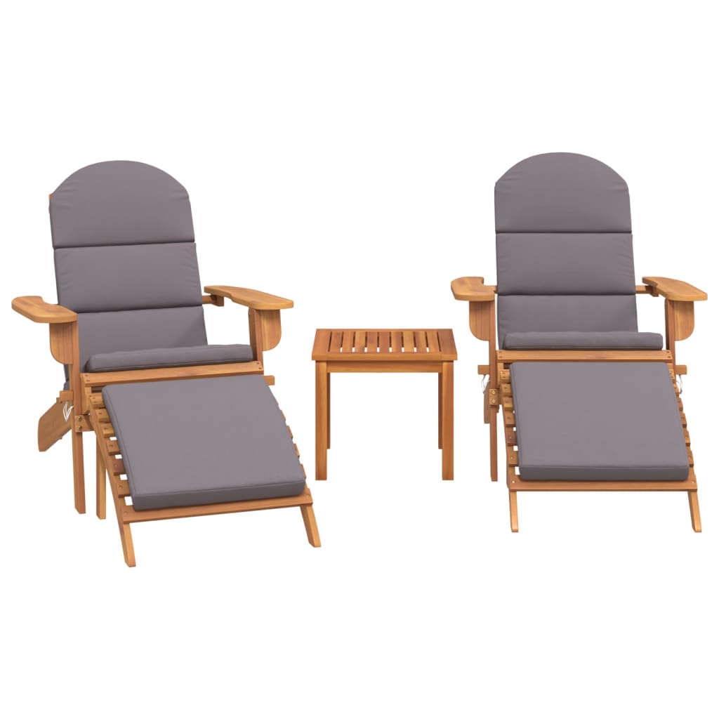 3 Pcs conjunto lounge de jardim adirondack acácia maciça