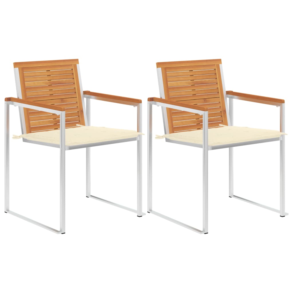 Cadeiras de jardim com almofadões 2 pcs acácia maciça e aço