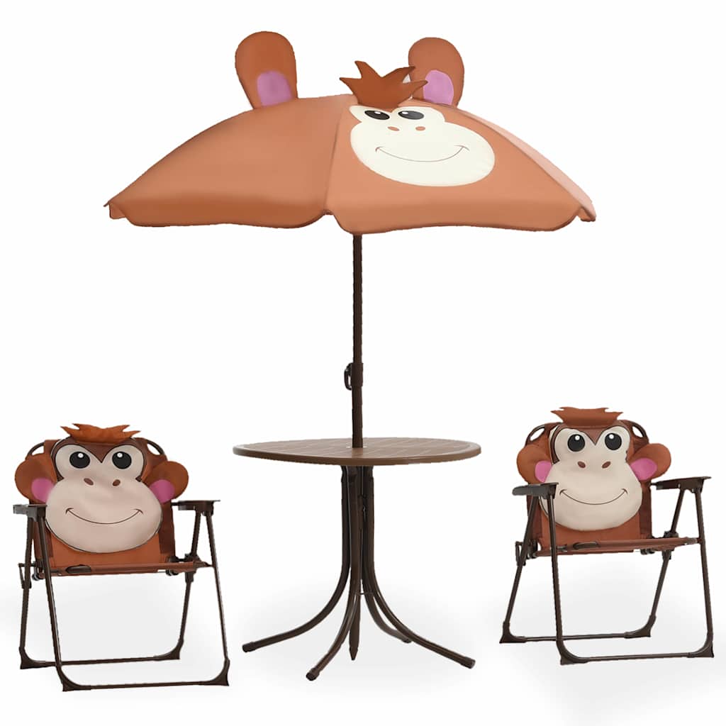 3 Pcs conjunto bistrô de jardim infantil c/ guarda-sol castanho