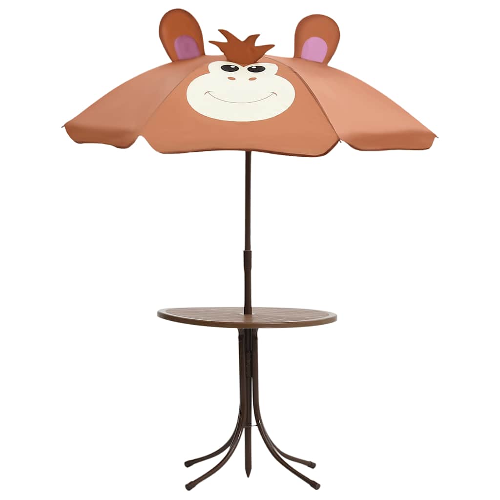 3 Pcs conjunto bistrô de jardim infantil c/ guarda-sol castanho