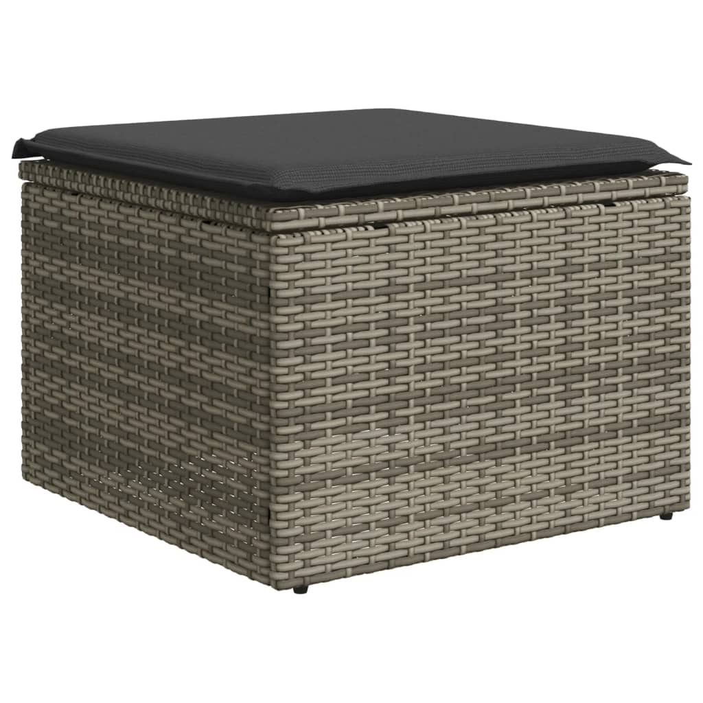7 Pcs conjunto sofás p/ jardim c/ almofadões vime PE cinzento