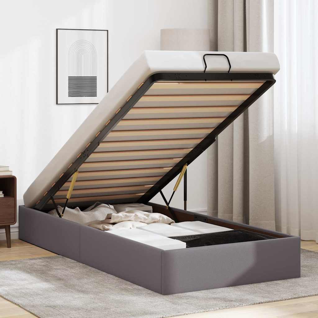 Estrutura de cama otomana sem colchão 80x200 cm cinzento