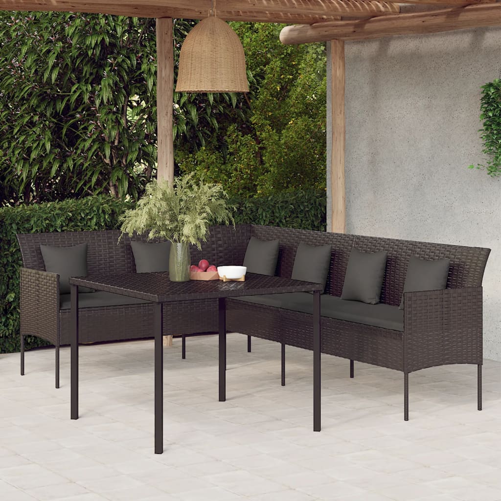 2 Pcs conjunto de jantar p/ jardim c/ almofadões vime PE preto